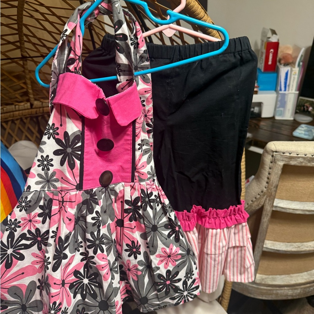 Pink Floral Halter Top and Black Bellbottoms